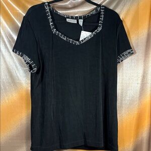 Chico's travelers size 3 xl stretchy Black Top with White Accents ii‎